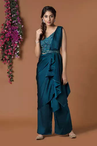 Topaz Draped Pants Sari Set