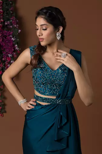 Topaz Draped Pants Sari Set
