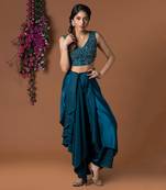 Topaz Draped Dhoti Pants And Embroidered Crop Top Set