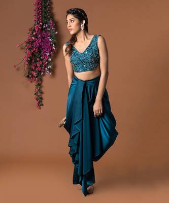 Topaz Draped Dhoti Pants And Embroidered Crop Top Set 2