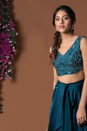 Topaz Draped Dhoti Pants And Embroidered Crop Top Set