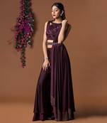 Sangria Palazzo Pants Embroidered Crop Top And Belt Set