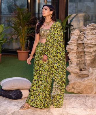 Green Embroidered Choli With Draped Sari 1