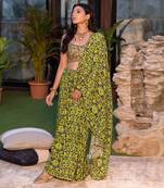 Green Embroidered Choli With Draped Sari