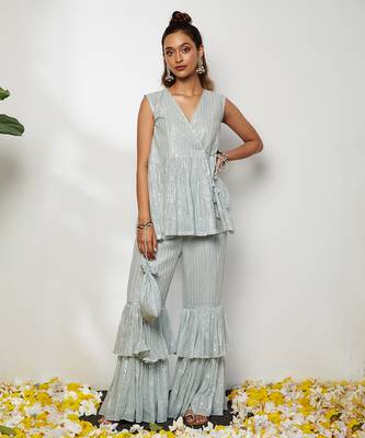 Powder Blue Afsa Pant Set  1