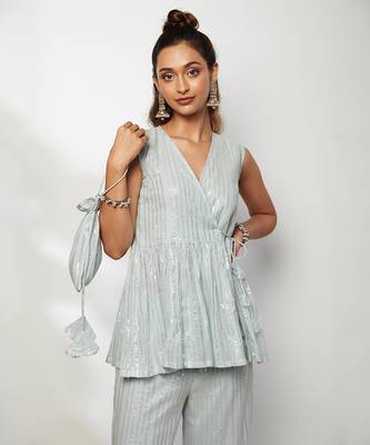 Powder Blue Afsa Pant Set  2
