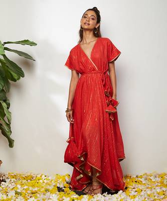 Red Samrina Asymmetrical Dress 1