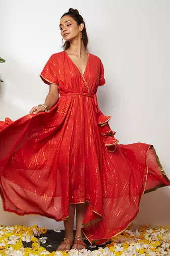Red Samrina Asymmetrical Dress