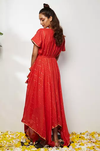 Red Samrina Asymmetrical Dress