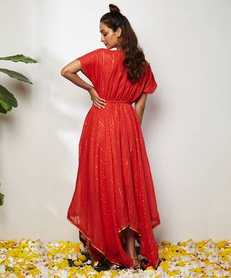 Red Samrina Asymmetrical Dress 4