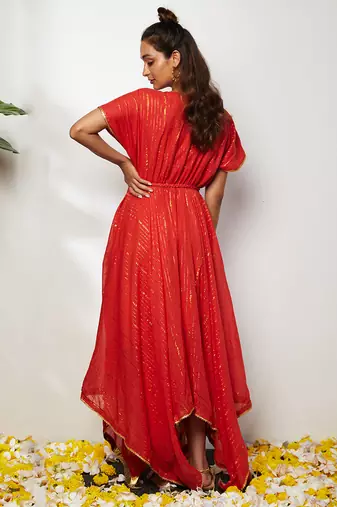 Red Samrina Asymmetrical Dress