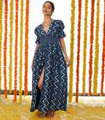 Blue Half Buttoned Down Long dDess