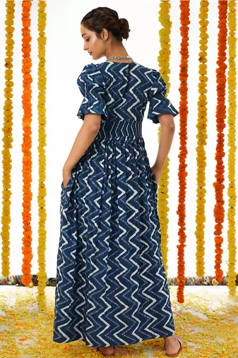Blue Half Buttoned Down Long dDess