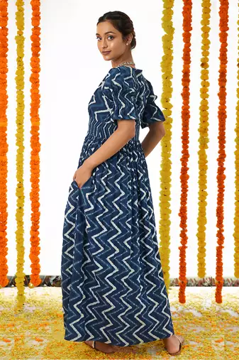 Blue Half Buttoned Down Long dDess