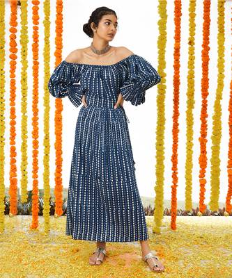 Blue Long off Shoulder Dress 2