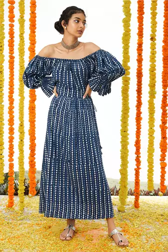 Blue Long off Shoulder Dress