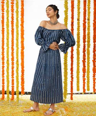Blue Long off Shoulder Dress 1