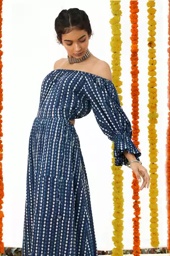 Blue Long off Shoulder Dress