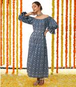 Blue Long Dress With Puffy Sleeves