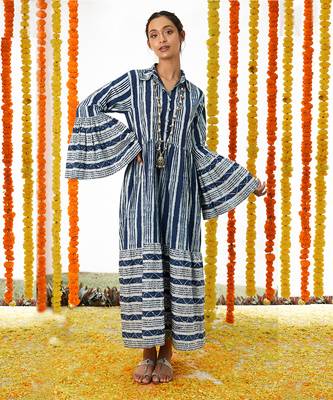 BLUE Long Dress With Bell Sleeves 1