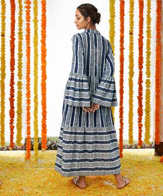BLUE Long Dress With Bell Sleeves 2
