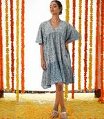 BLUE  Dress With Dolman Sleeves