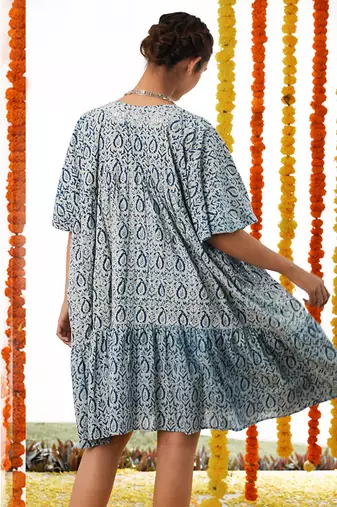 BLUE  Dress With Dolman Sleeves