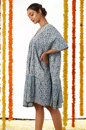 BLUE  Dress With Dolman Sleeves