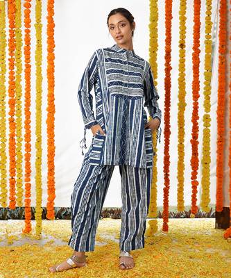 BLUE Mandarin Shirt And Pant Set 1