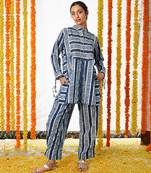 BLUE Mandarin Shirt And Pant Set