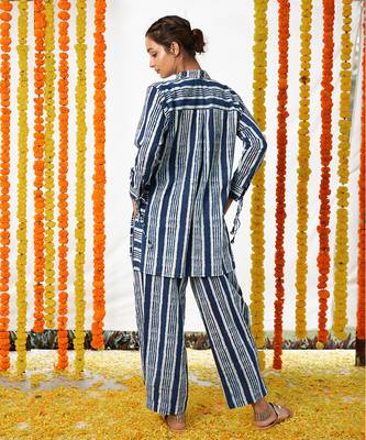 BLUE Mandarin Shirt And Pant Set 2
