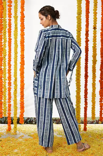 BLUE Mandarin Shirt And Pant Set