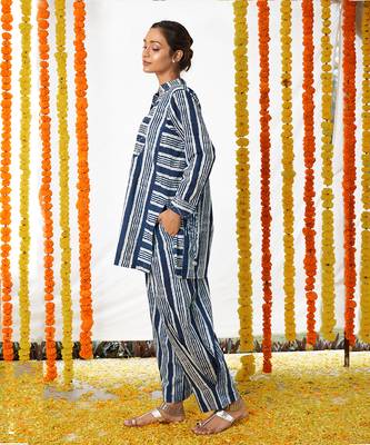 BLUE Mandarin Shirt And Pant Set 3