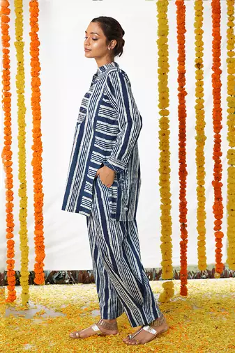 BLUE Mandarin Shirt And Pant Set