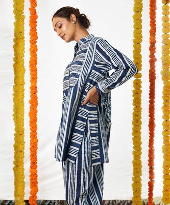 BLUE Mandarin Shirt And Pant Set 4