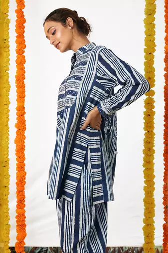 BLUE Mandarin Shirt And Pant Set