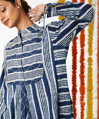 BLUE Mandarin Shirt And Pant Set 5