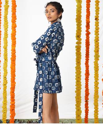 BLUE Collared Patched Shirt Dress 4