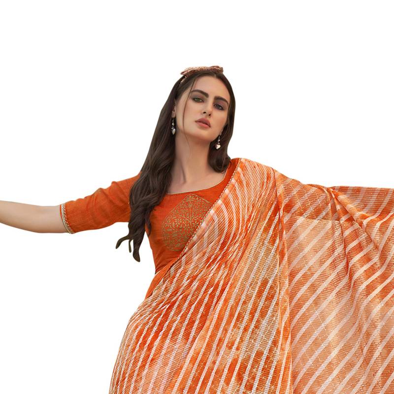  orange embroidered georgette saree with blouse