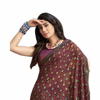  purple printed georgette saree with blouse 3