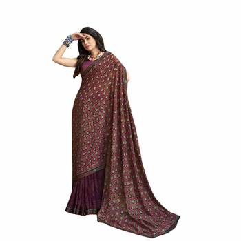  purple printed georgette saree with blouse 1