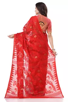 Red woven cotton saree with blouse
