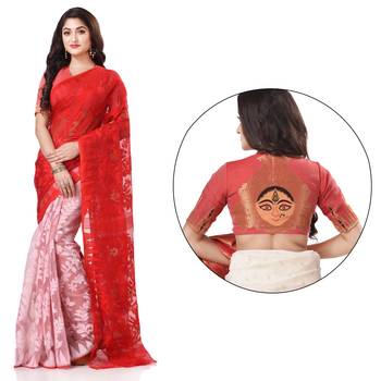 White woven cotton saree with blouse 2