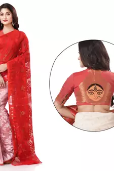 White woven cotton saree with blouse