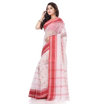 White woven cotton saree with blouse 1