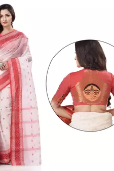 White woven cotton saree with blouse