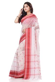 White woven cotton saree with blouse