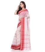 White woven cotton saree with blouse