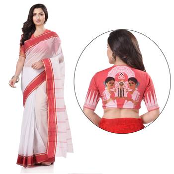 White woven cotton saree with blouse 2