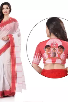 White woven cotton saree with blouse